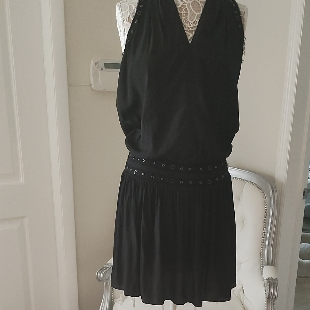 Ramy Brook Black Embellished Halter Sundress silk.